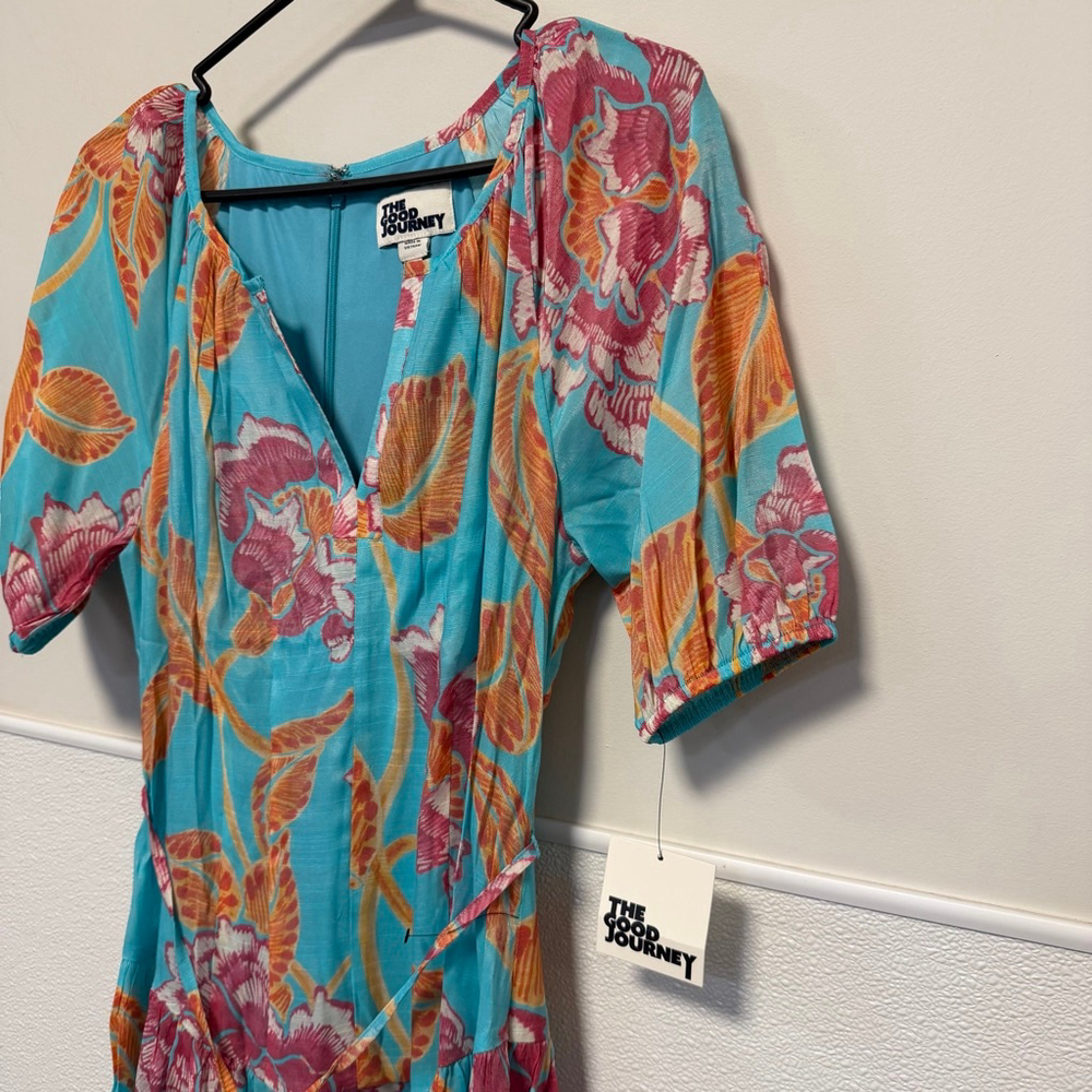 Women's THE GOOD JOURNEY Turquoise Pink Floral Midi Dress S NEW NWT MSRP $138 - Picture 12 of 16